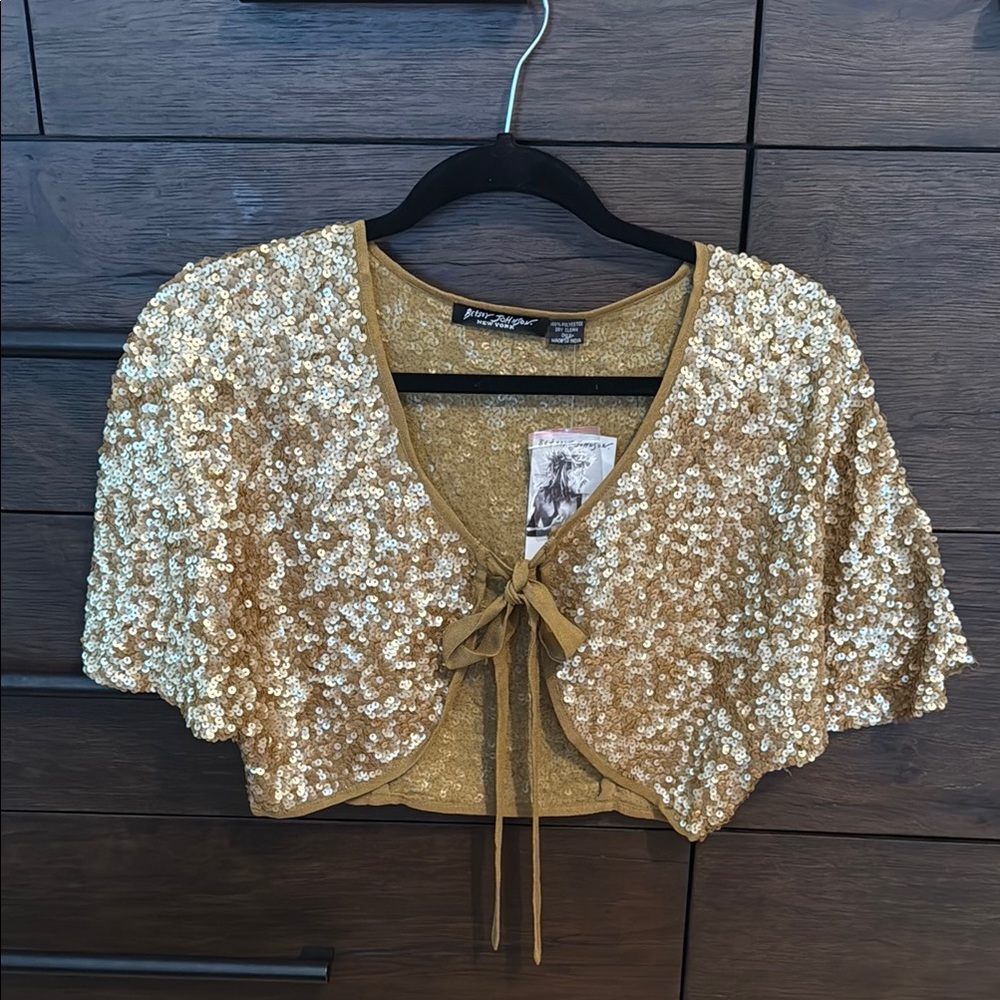 Betsey Johnson Gold Sequin Women's Cropped Cape Top
